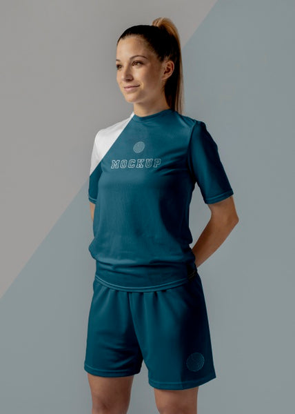 Free Female Soccer Player Apparel Mock-Up Psd