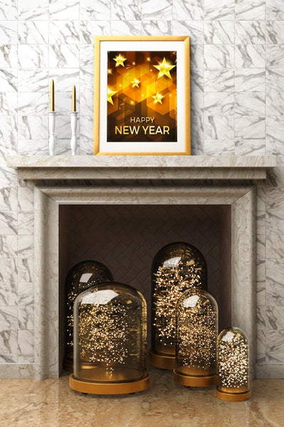 Free Fireplace With Decorations And Frame For New Year Psd