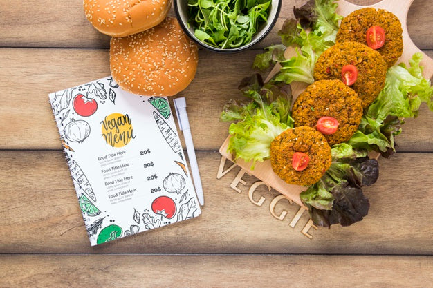 Free Flat Lay Arrangement With Tasty Food On Wooden Table Psd