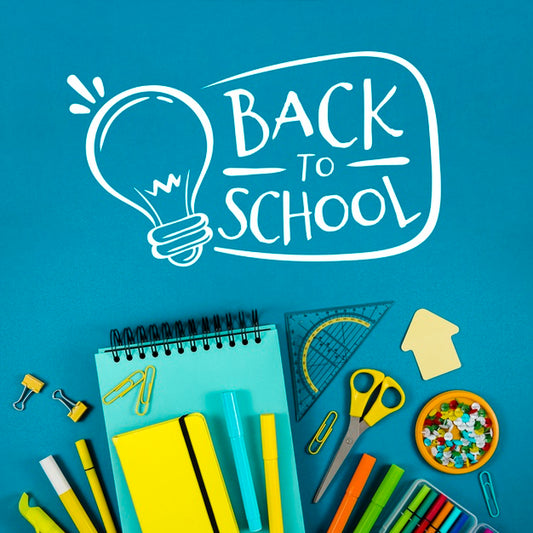 Free Flat Lay Back To School With Blue Background Psd