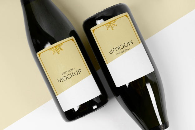 Free Flat Lay Champagne Bottles Mock-Up Psd
