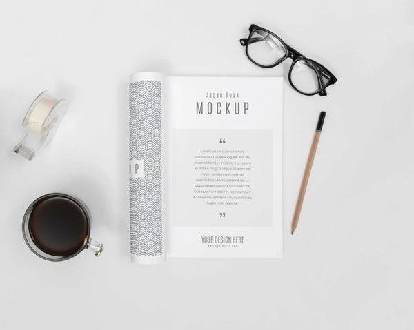 Free Flat Lay Desk Arrangement With Open Book Psd