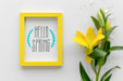 Free Flat Lay Frame Mockup With Spring Flowers Psd