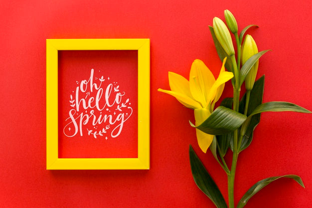 Free Flat Lay Frame Mockup With Spring Flowers Psd