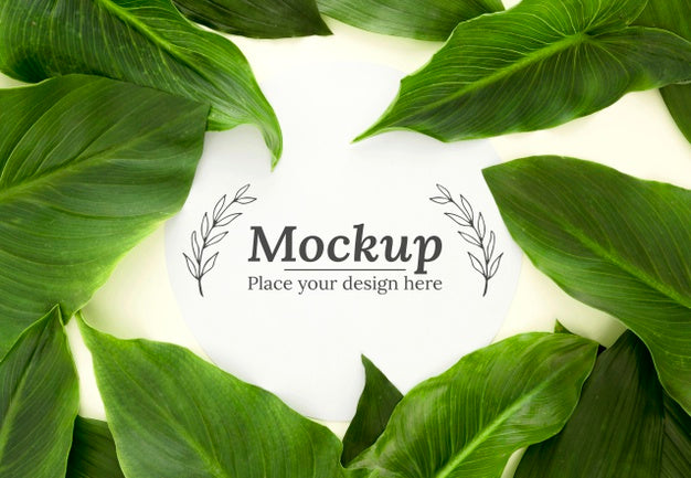 Free Flat Lay Green Leaves Assortment With Mock-Up Psd
