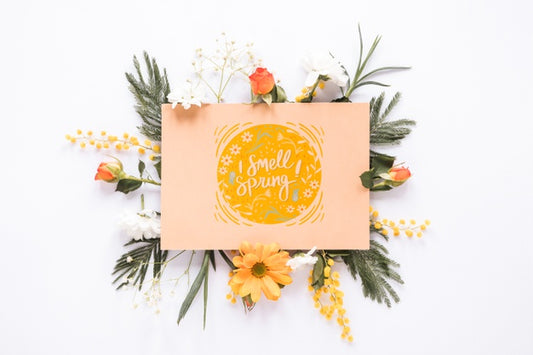 Free Flat Lay Greeting Card Mockup For Spring Psd