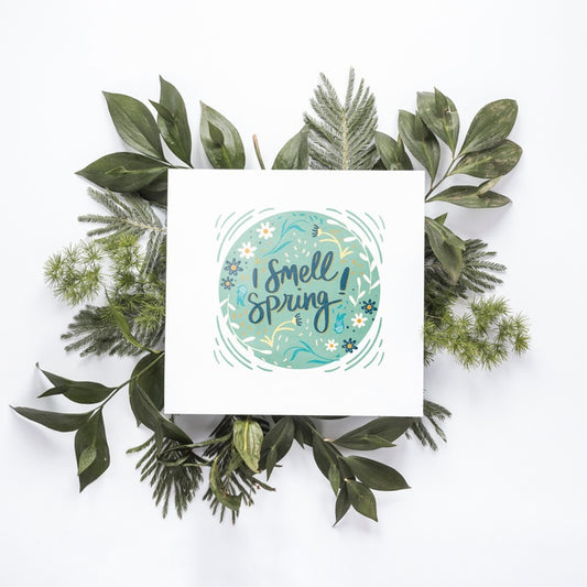 Free Flat Lay Greeting Card Mockup For Spring Psd