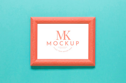 Free Flat Lay Living Coral Composition With Frame Mock-Up Psd