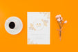 Free Flat Lay Lovely Card Mock-Up On Orange Background Psd