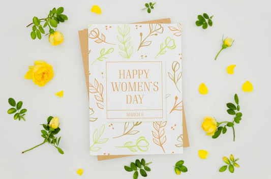 Free Flat Lay Lovely Paper Mock-Up With Floral Assortment Psd