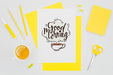 Free Flat Lay Lovely Paper Mock-Up With Yellow Objects Psd