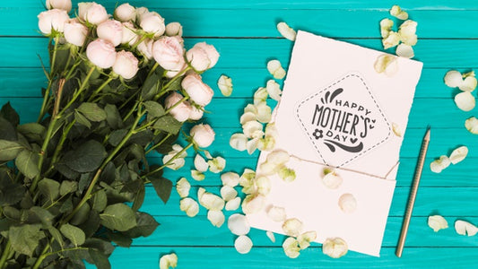 Free Flat Lay Mothers Day Composition With Card Mockup Psd