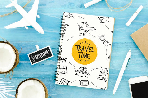 Free Flat Lay Notepad Cover Mockup For Summer Concepts Psd