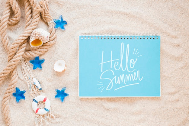 Free Flat Lay Notepad Mockup With Summer Elements Psd