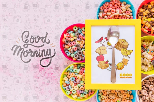 Free Flat Lay Of Arrangement Of Cereals Bowls And Frame Psd