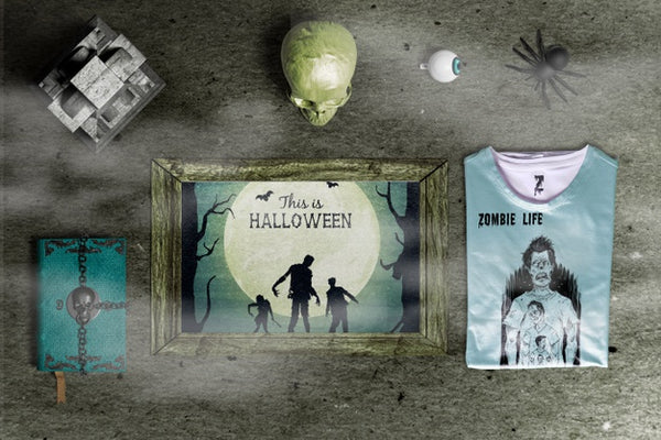 Free Flat Lay Of Creepy Halloween Concept Mock-Up Psd