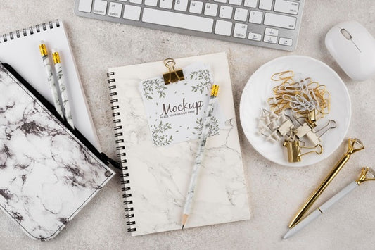 Free Flat Lay Of Elegant And Minimal Desk Psd