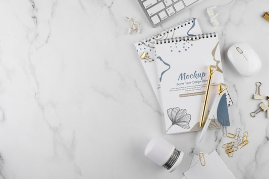 Free Flat Lay Of Elegant And Minimal Desk Psd