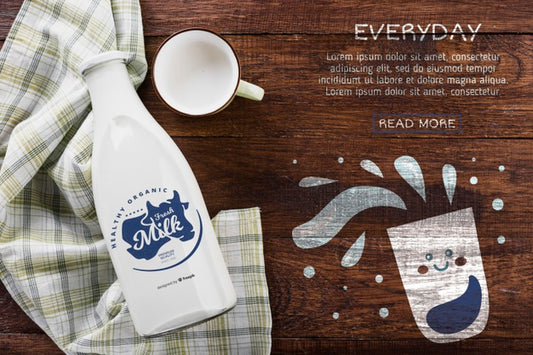 Free Flat Lay Of Milk Bottle With Mock-Up Psd