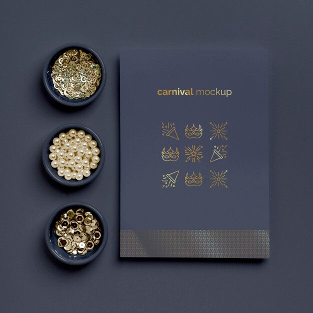 Free Flat Lay Of Minimalistic Carnival Invitation With Assortment Of Beads Psd