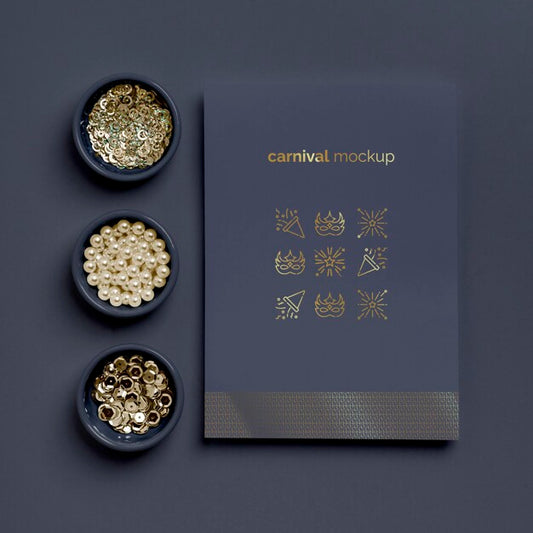 Free Flat Lay Of Minimalistic Carnival Invitation With Assortment Of Beads Psd