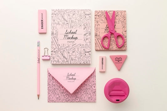 Free Flat Lay Of School Supplies Collection Mock-Up Psd