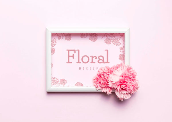 Free Flat Lay Pink Flower With White Frame Psd