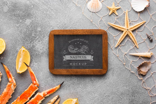 Free Flat Lay Sea Food Assortment With Blackboard Mock-Up Psd