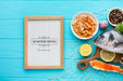 Free Flat Lay Sea Food Composition With Frame Mock-Up Psd