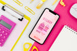 Free Flat Lay Smartphone Mock-Up With Calculator On Desk Psd