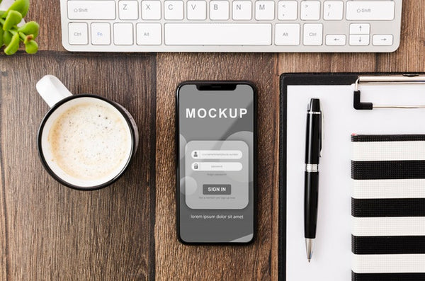 Free Flat Lay Smartphone Mock-Up With Coffee Psd