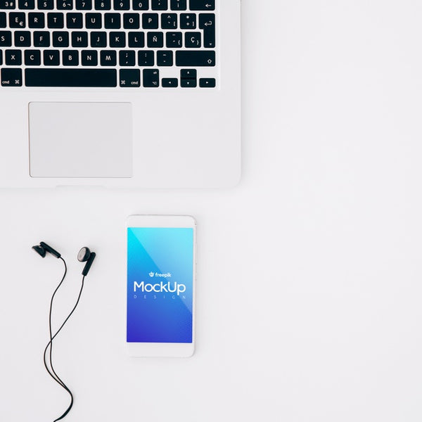 Free Flat Lay Smartphone Mockup On Workspace Psd