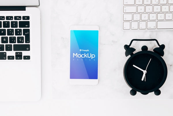 Free Flat Lay Smartphone Mockup On Workspace Psd