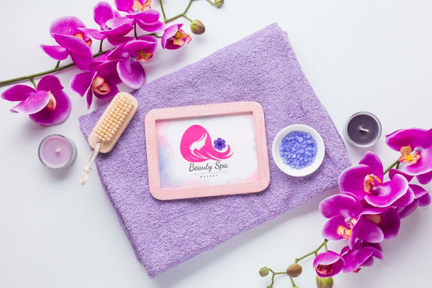 Free Flat Lay Spa Center Composition With Frame Mock-Up Psd