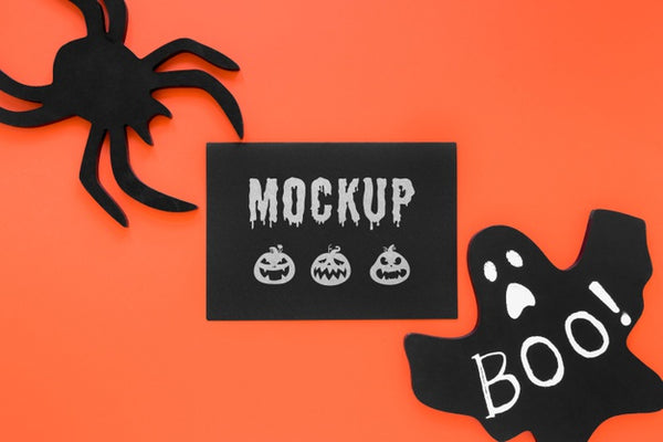 Free Flat Lay Spooky Ghost And Spider Psd
