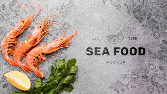 Free Flat Lay Tasty Sea Food Arrangement With Mock-Up Psd