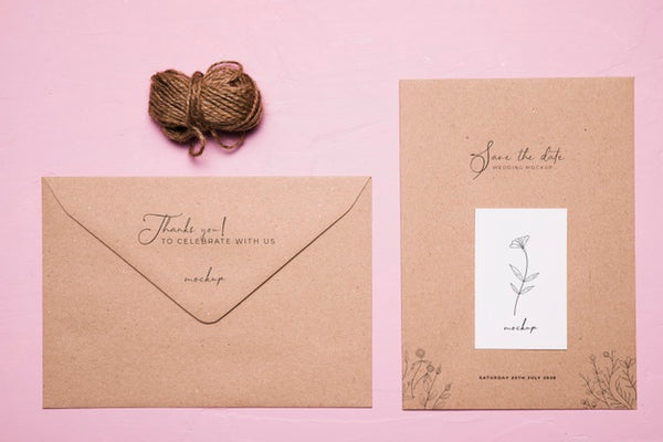 Free Flat Lay Wedding Invitation Mock-Up Psd