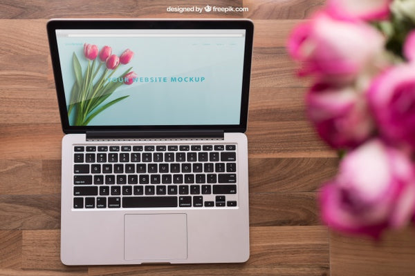 Free Floral Laptop Mockup Psd