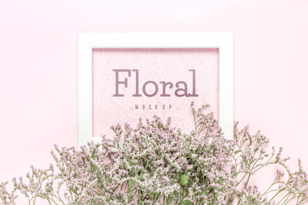 Free Floral Mock-Up With White Frame Psd