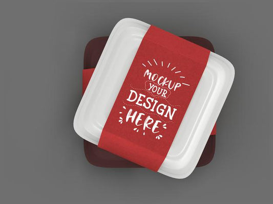 Free Food Container, White Box Mockup With Craft Cardboard Cover For Branding And Identity. Psd