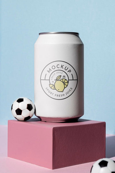 Free Footballs And Soda Can Arrangement Psd