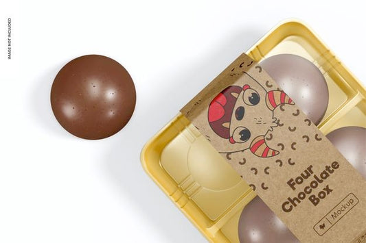 Free Four Chocolate Box Mockup, Close Up Psd