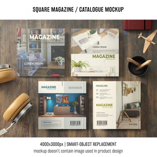 Free Four Square Magazine Or Catalogue Mockups With Still Life Psd