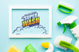 Free Frame Mock-Up With Hygiene Products Psd