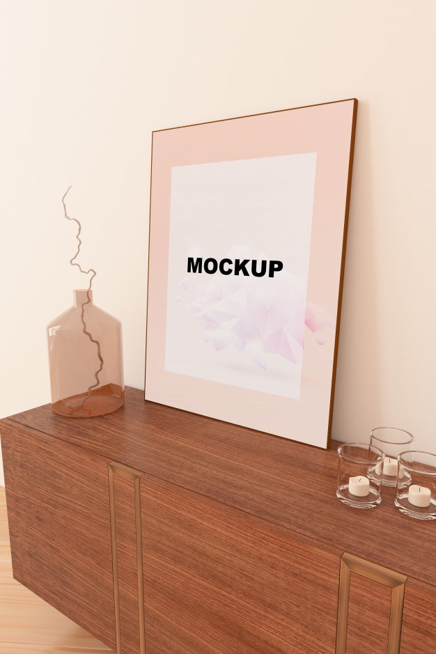 Free Frame Mockup Above Cupboard Psd