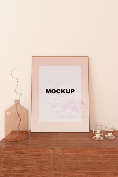 Free Frame Mockup Above Cupboard Psd