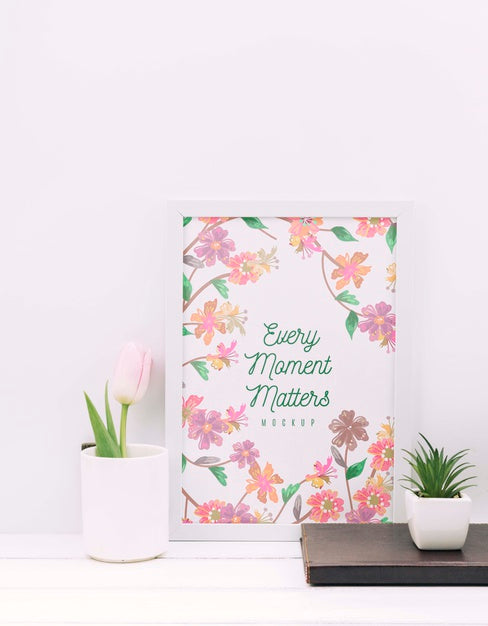 Free Frame Mockup Next To Plants Psd