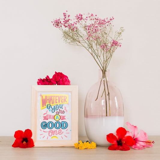 Free Frame Mockup With Floral Decoration Psd