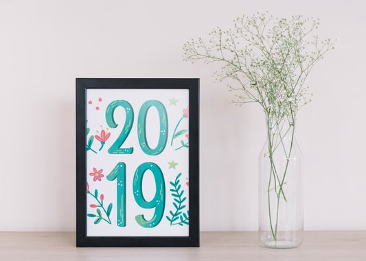 Free Frame Mockup With Floral Decoration Psd