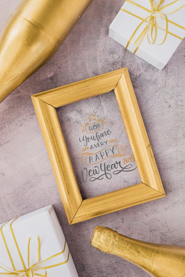 Free Frame Mockup With New Year Decoration Psd